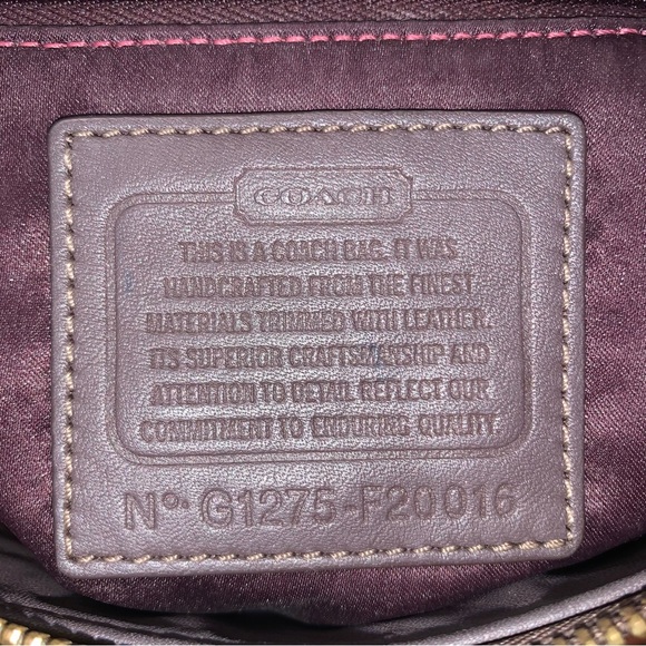 COACH Ashley Signature Satin Monogram Hobo Patent Leather Purse Purple Brown - Picture 6 of 11